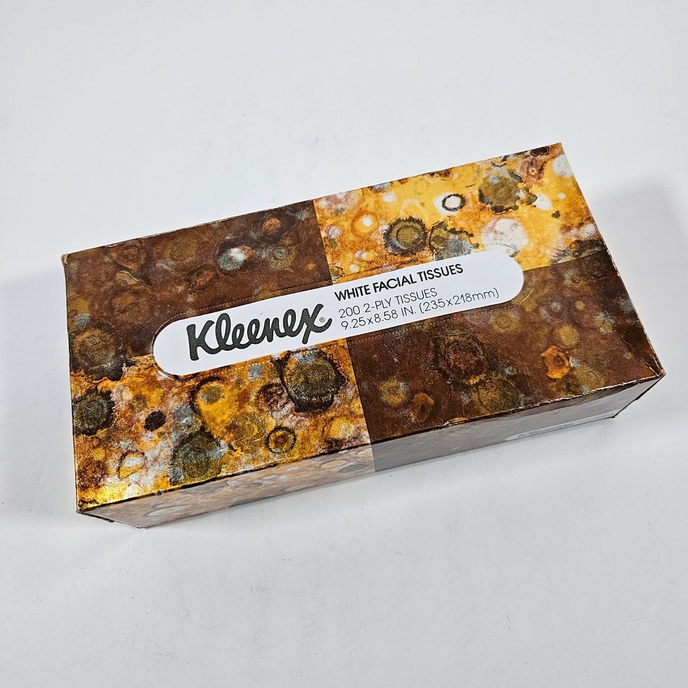 Vintage Kleenex Facial Tissues 1979 Box 200 Count 2-Ply Gold Brown Abstract